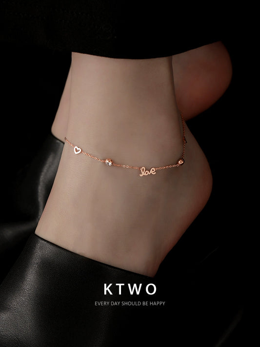 Love Letter Anklet for Girls Niche Design Plated Retro Rose Gold New Titanium Steel No Fading Versatile Ankle Chain