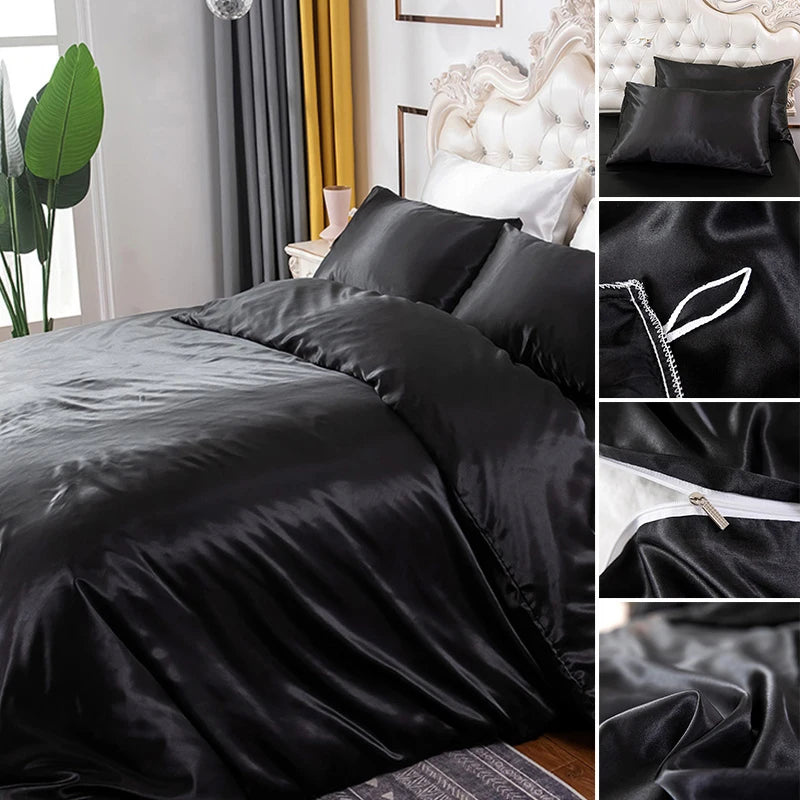 Bedding Duvet Cover Set Soft Silky Textured Comforter Cover with Corner Ties and Zipper Closure, Envelop Pillowcase